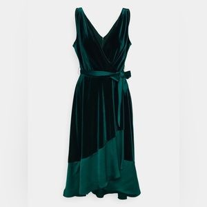 DKNY Green Velvet Midi Wrap Dress